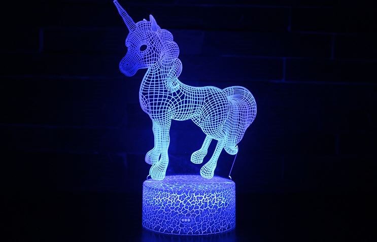 Unicorn 3D Night Lamp LED Light, Power By USB, 7 Changeable colors