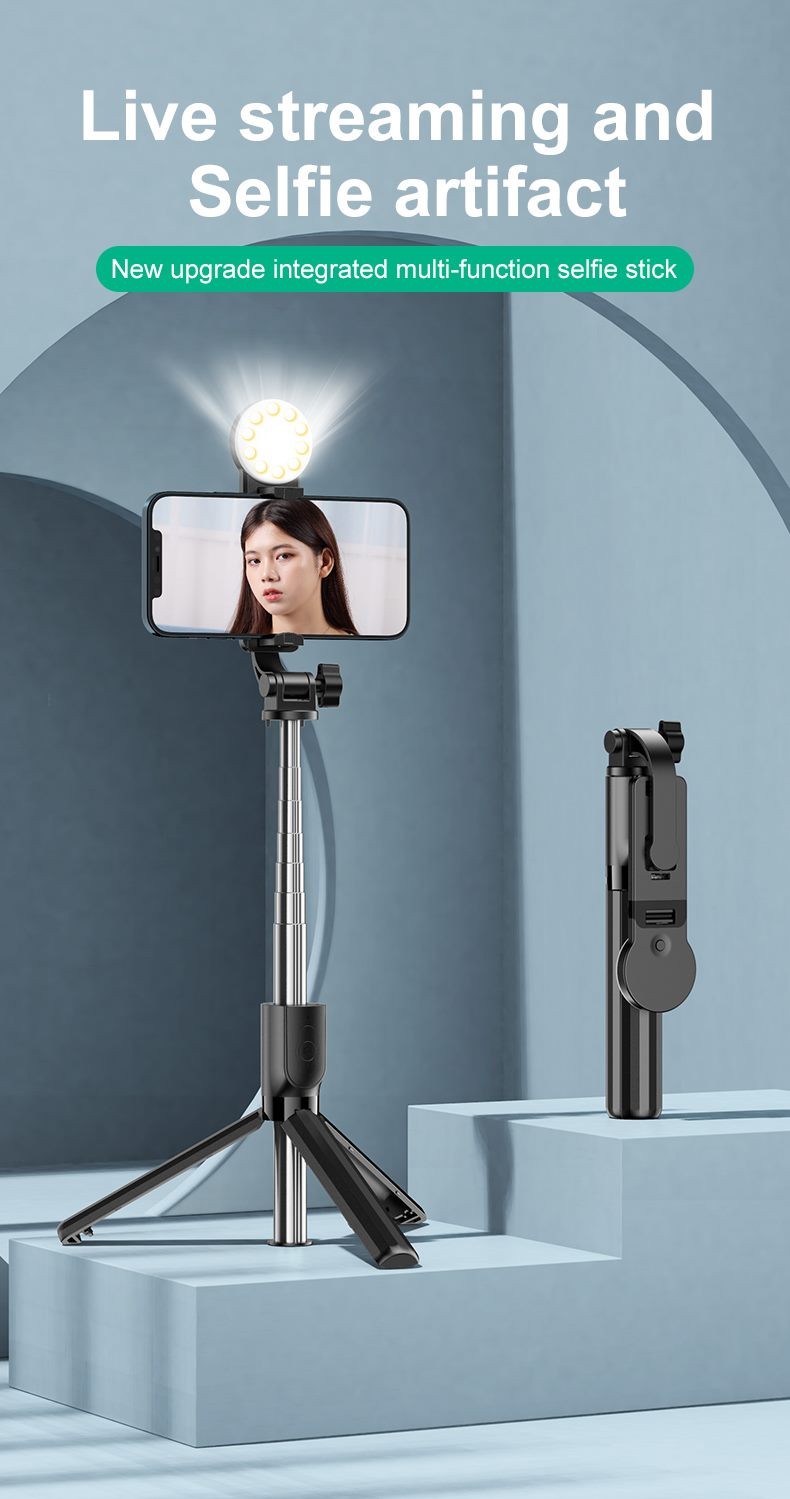 Selfie Stick with Light, Bluetooth Button.