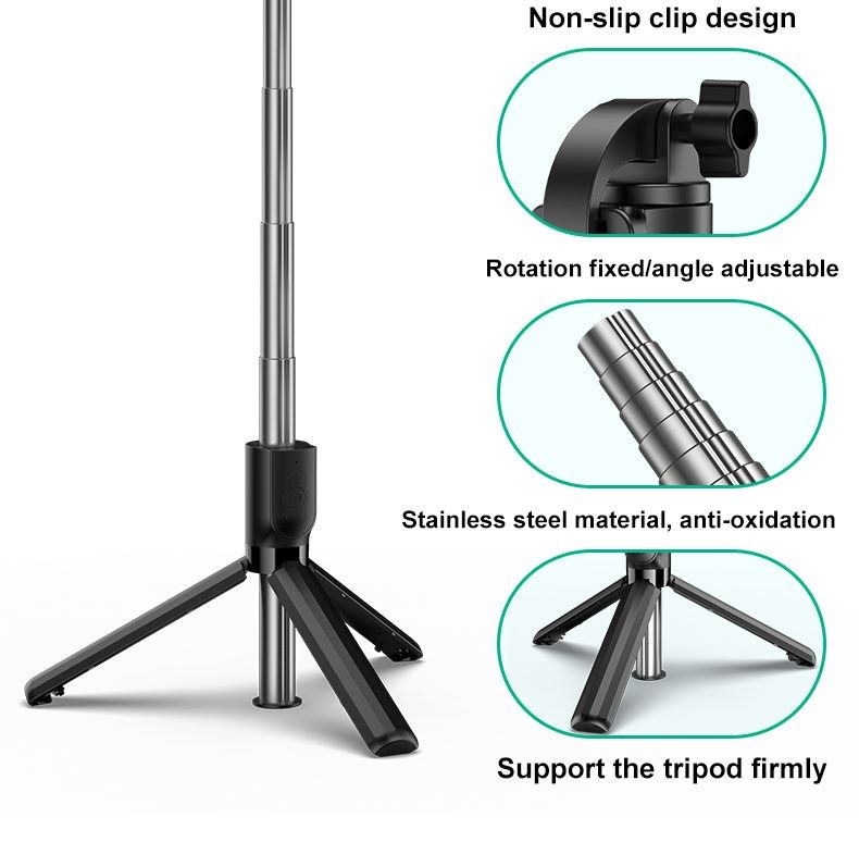 Selfie Stick with Light, Bluetooth Button.