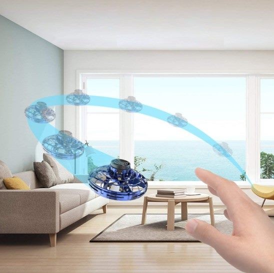 Flying Spinner, UFO Fingertip, Rechargeable Flying Gyroscope USB Toy, Blue