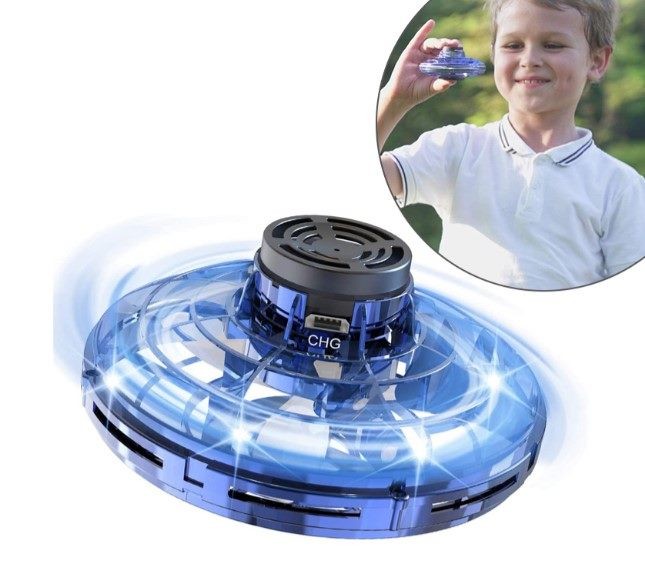 Flying Spinner, UFO Fingertip, Rechargeable Flying Gyroscope USB Toy, Blue