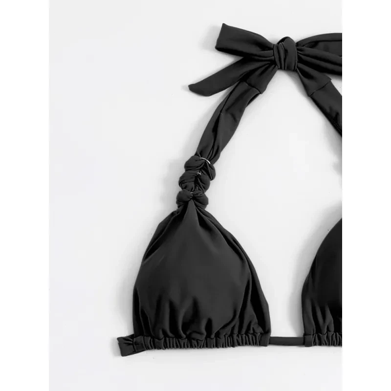 Chic High-Waist Bikini Set with Bow-Tie Halter