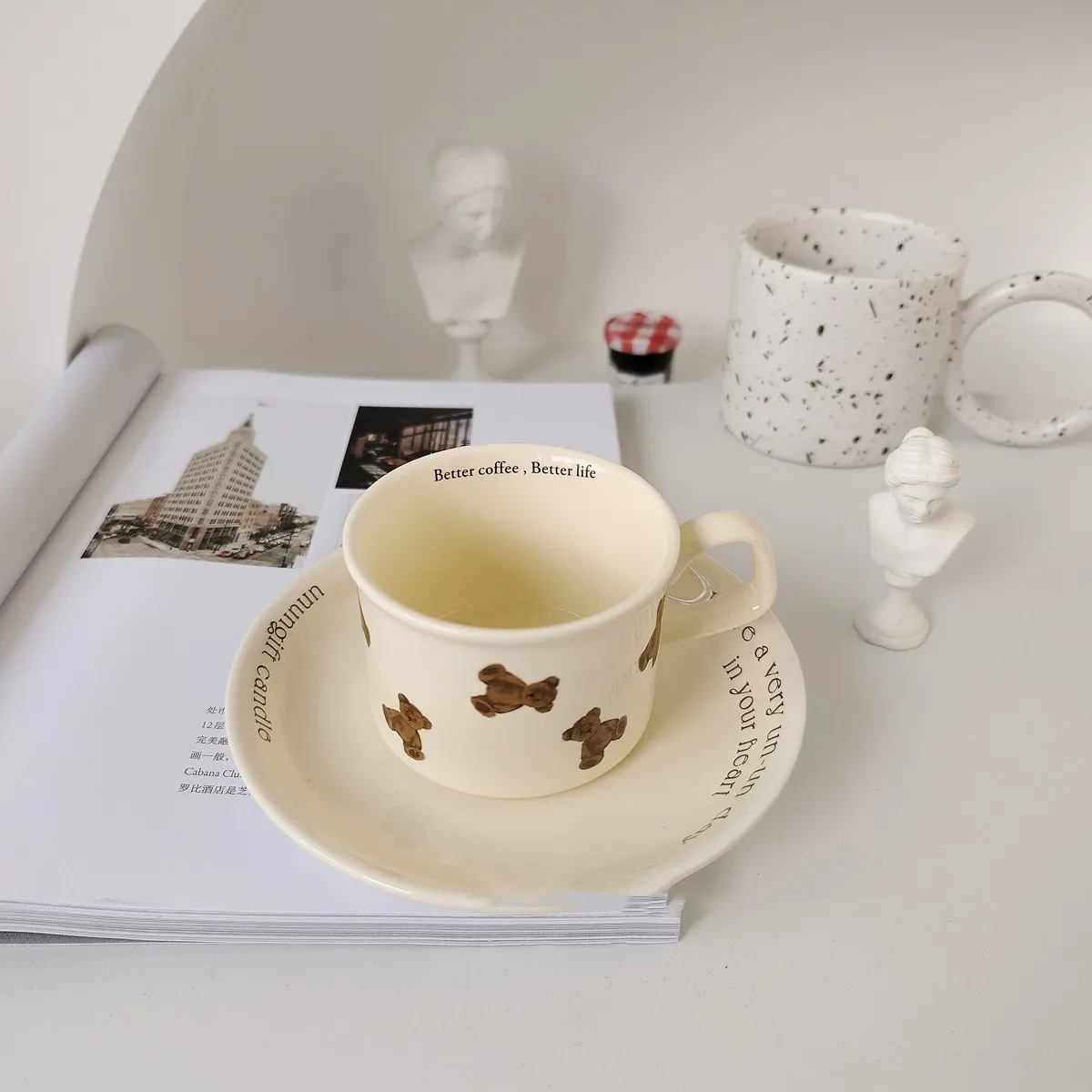 Cartoon Bear English Alphabet Coffee Cup Saucer Set Cup Ceramic Cutlery