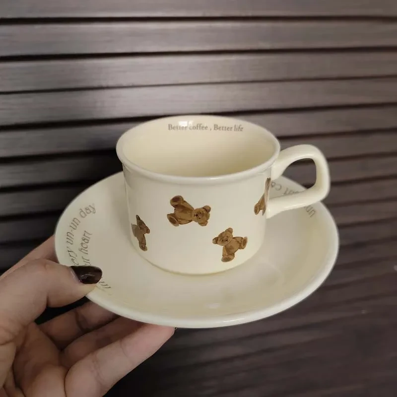 Cartoon Bear English Alphabet Coffee Cup Saucer Set Cup Ceramic Cutlery