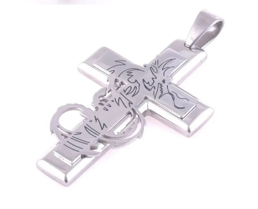 Carved Dragon Pendant Trendy Men's Pendant Stainless Steel Necklace