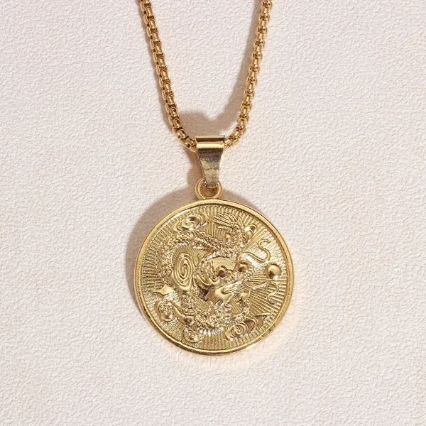 Men's Chinese Style Necklace Pendant Chinese Dragon Gold-plated Pendant