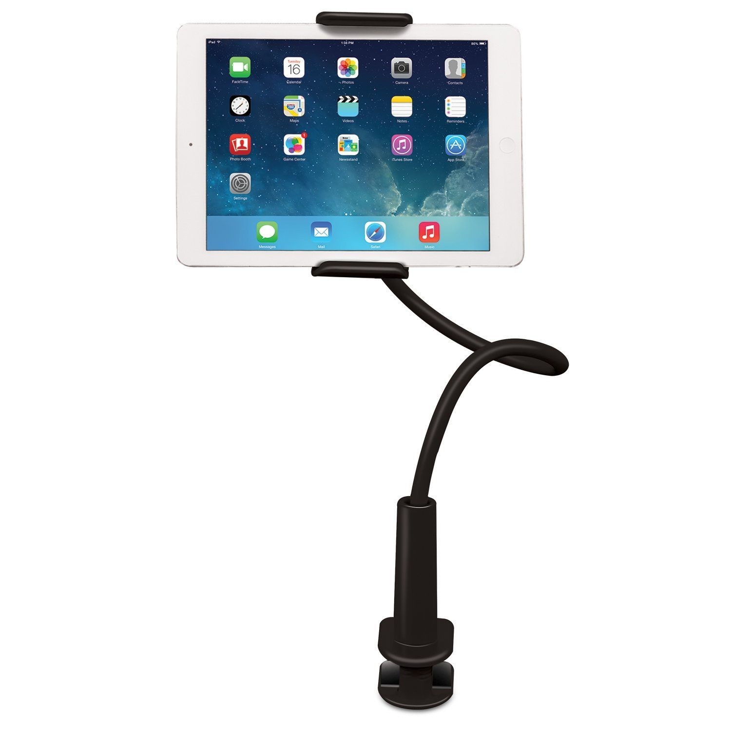 Tablet or Phone Holder, Solid Grip 360 Rotating Flexible Hands-Free. Black