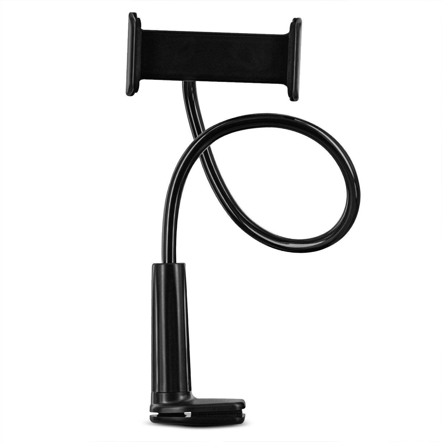 Tablet or Phone Holder, Solid Grip 360 Rotating Flexible Hands-Free. Black