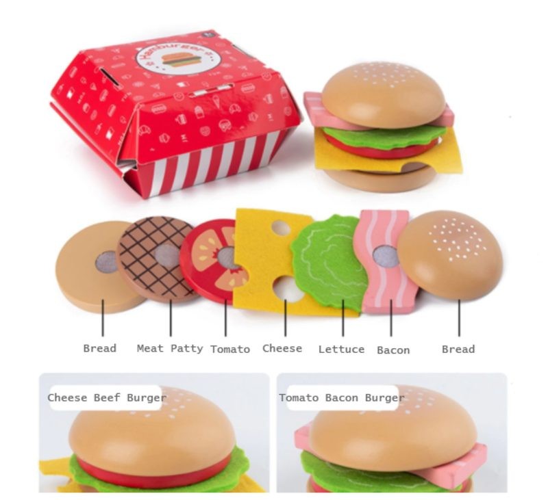 Wooden Pretend Playing Toy Hamburger