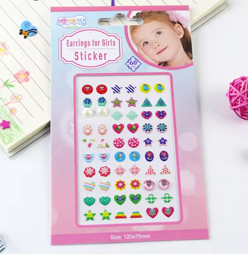 Earrings for Girls Sticker 3D Gem Glitter Shiny Crystal Resin Self-adhesive Earrings Nail Decoration Stickers Children's Gift