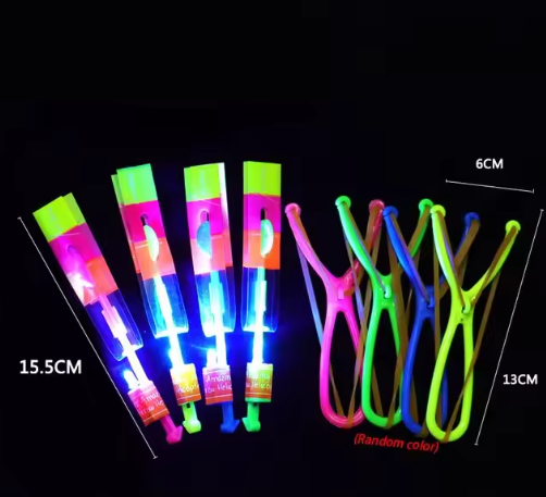 Amazing Light Toy Arrow LED Light Toys Outdoor Party Fun Gift Rubber Band Catapult Glow In The Dark Rocket Helicopter Flying Toy