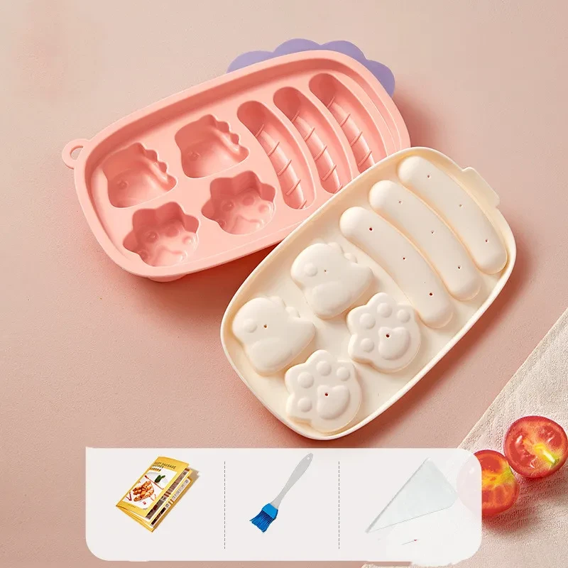 Baby Complementary Food Dinosaur Silicone Sausage Mold Can Steam