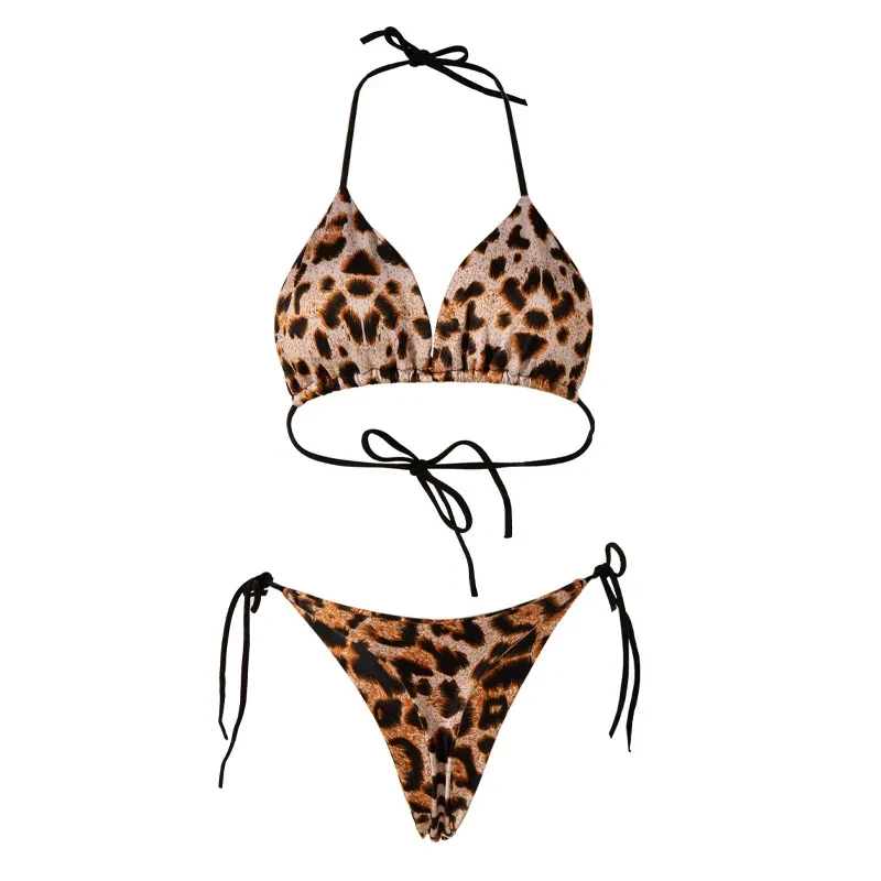 Solid Color Lace-up Bikini Swimsuit Suit With Chest Pad