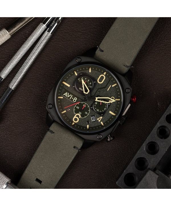 AVI-8 Hawker Hunter Deep Green Retrograde Chronograph Quartz AV-4052-08 Mens Watch