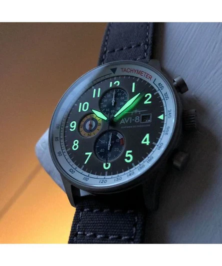 AVI-8 Hawker Hurricane Classic Chronograph Pennant Blue Leather Strap Grey Dial Quartz AV-4011-0F Men's Watch