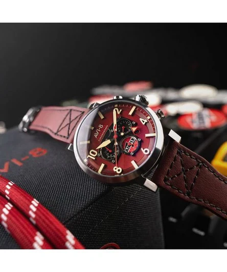 AVI-8 Dambuster Gibson Dual Time Chronograph Airfix Edition Hazard Red Dial Quartz AV-4107-04 Men's Watch