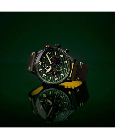 AVI-8 Flyboy Spirit Of Tuskegee Chronograph Limited Edition Roberts Green Dial Quartz AV-4109-04 Mens Watch With Extra Strap