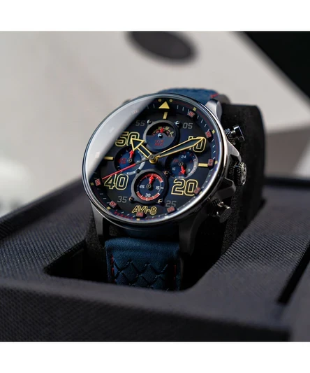 AVI-8 Hawker Typhoon Coningham Chronograph Rumbold Leather Strap Blue Dial Quartz AV-4093-0C Men's Watch