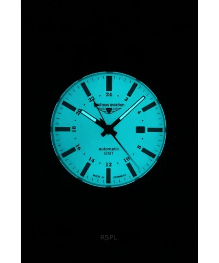 Bauhaus Aviation GMT Leather Strap Full Luminous Beige Dial Automatic 28685 100M Men's Watch