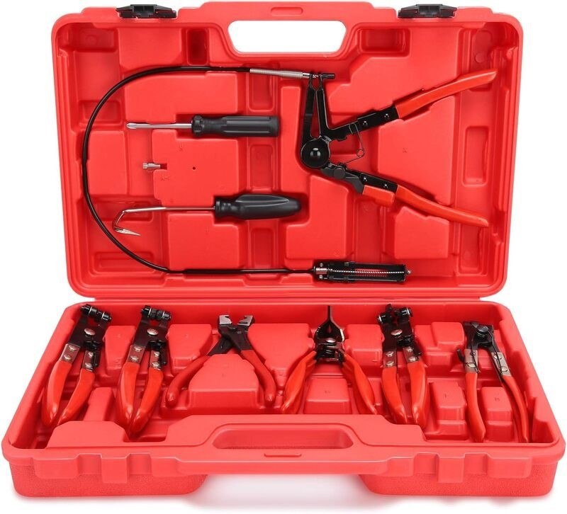 9pcs Flexible Hose Clamp Clip Pliers Set Swivel Jaw Flat Angled Band