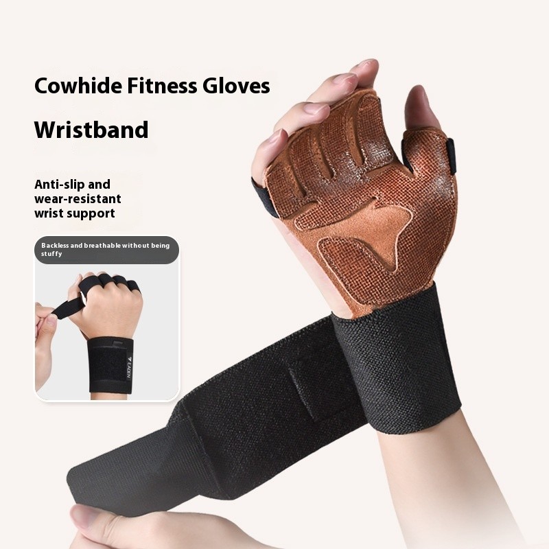 Cowhide Fitness Anti-slip Wrist Gloves