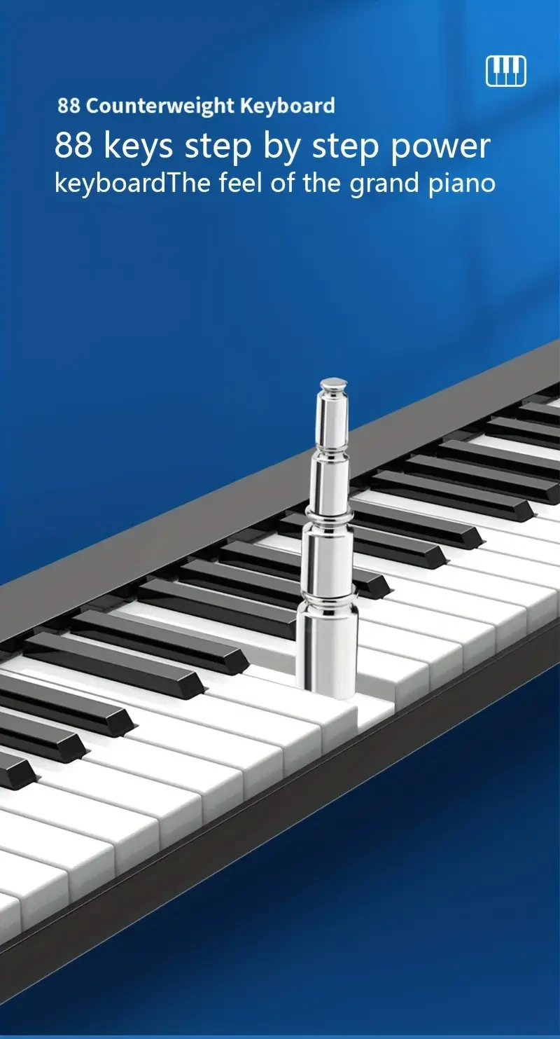 88 Keys Black Multifunctional Portable Smart Electronic Piano Keyboard