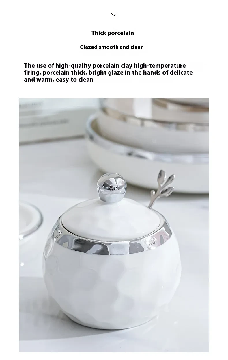 Silver Edged Ceramic Seasoning Jar Box Seasoning Bottle