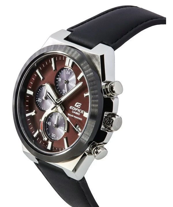 Casio Edifice Analog Chronograph Leather Strap Burgundy Dial Solar EQS-950BL-5A 100M Men's Watch