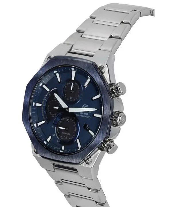 Casio Edifice Analog Slim Line With Sapphire Crystal Chronograph Blue Dial Solar EFS-S570DB-2A 100M Mens Watch