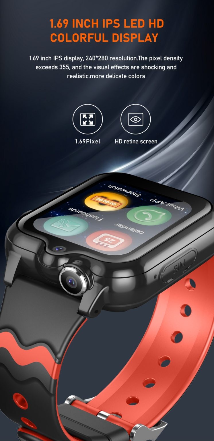 Kids Smart Watch, D35 Model, 4G Video call, IPX7 Water Proof, Black