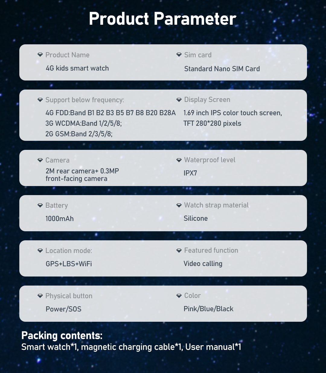 Kids Smart Watch, D35 Model, 4G Video call, IPX7 Water Proof, Black