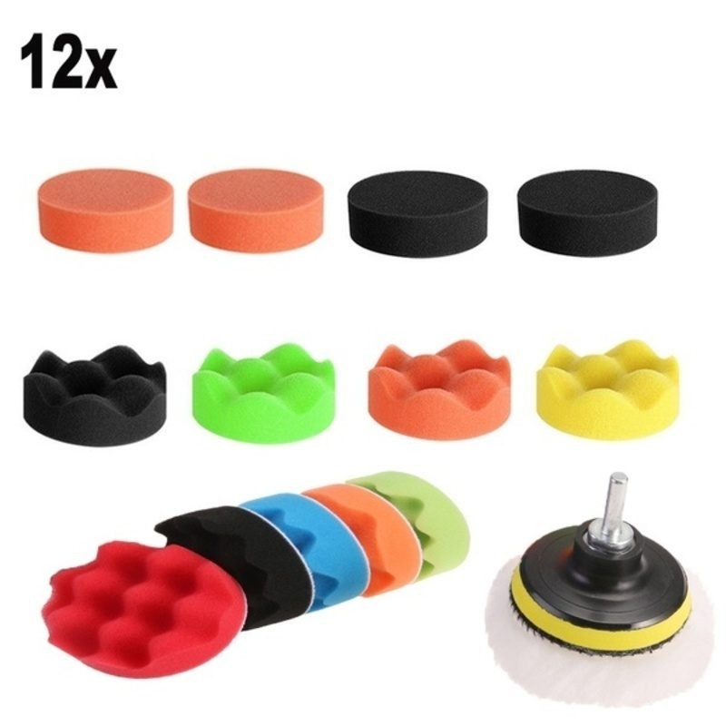 12pcs Car Polishing Pads Sponge Woolen Waxing Buffing Kit 5 inch