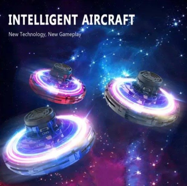 Flying Spinner, UFO Fingertip, Rechargeable Flying Gyroscope USB Toy, Black