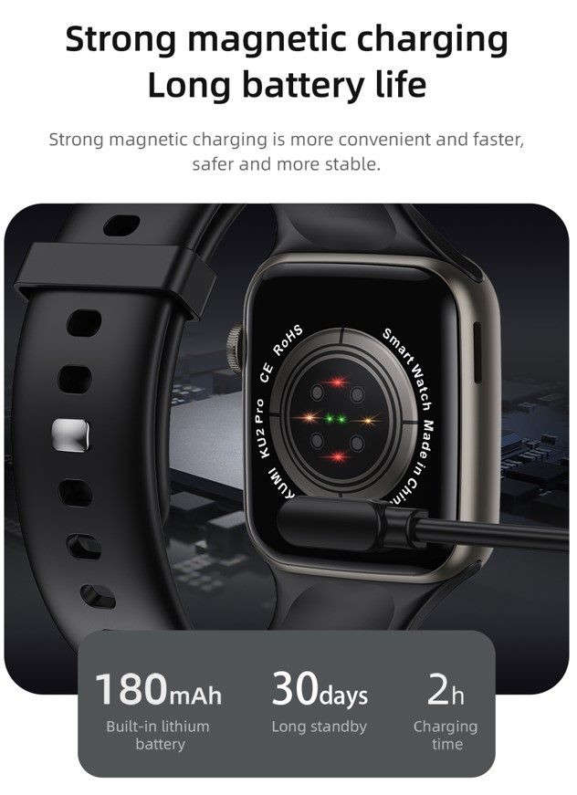 Smart Watch, KUMI KU2 PRO, Black, 1 Year Warranty