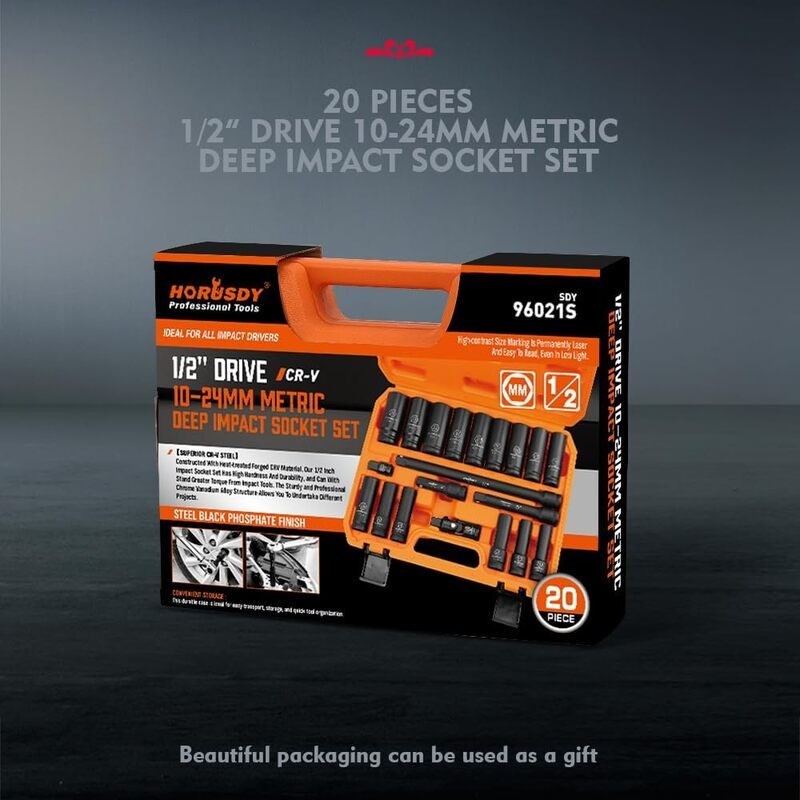 HORUSDY Deep Socket Set 1/2" Drive Extension Bars Adapter