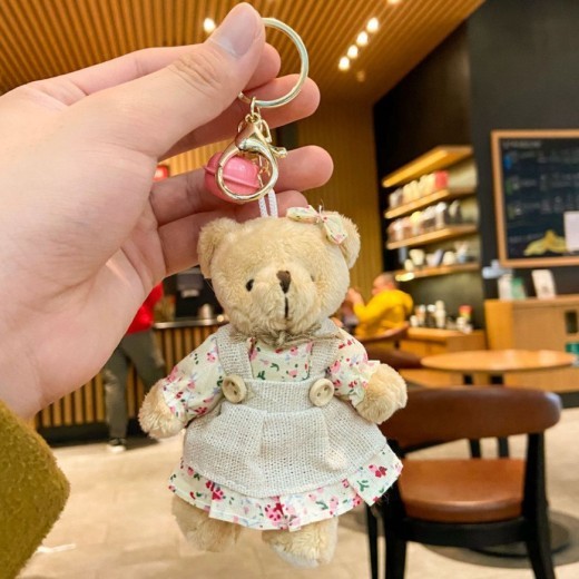 Cartoon Key Button Plush Sackcloth Bear Doll Schoolbag Pendant
