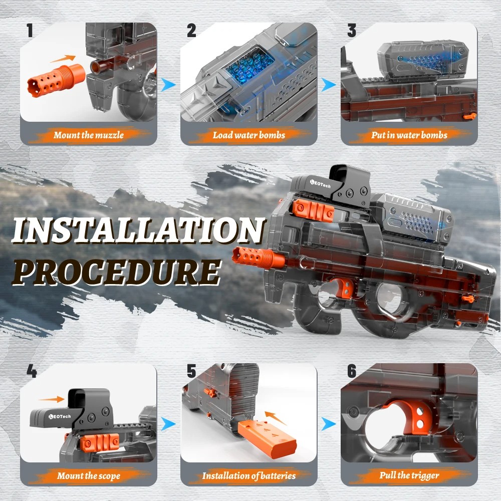 Electric Gel Gun in Transparent Black Fully Automatic Splatter Ball Toy