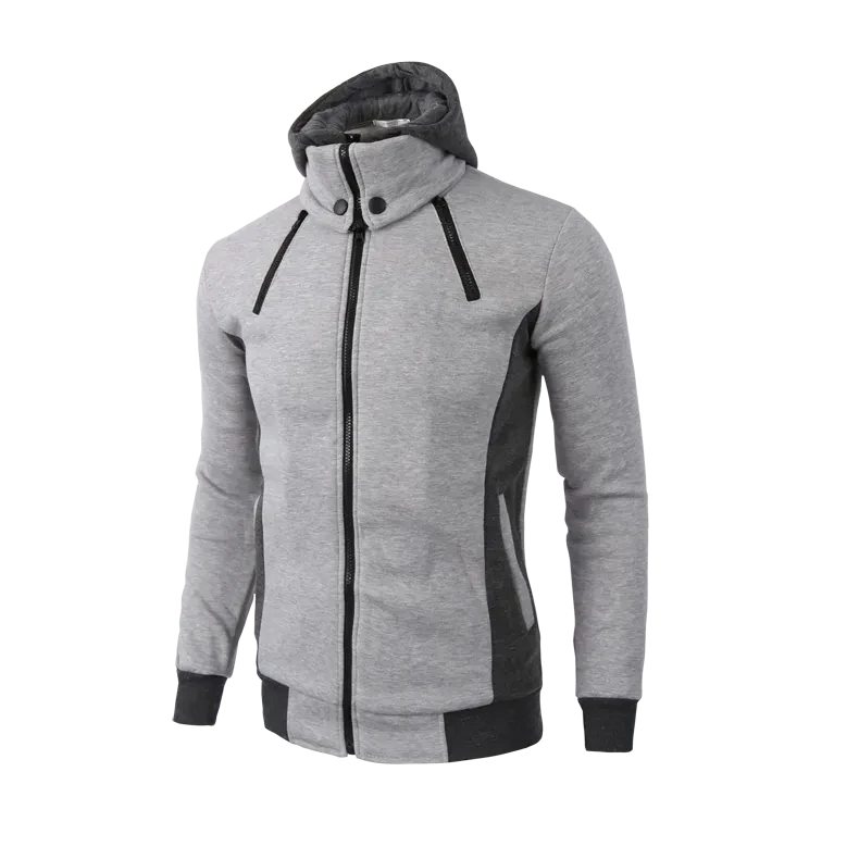 Men's Zip UP Hooded Jacket Fake Two Piece Sports Cardigan Casual Slim Sweatshirt Jacket