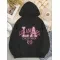Los Angeles California Graphic Print Hoodie Casual Style Pullover With Hood, Rib-Knit Detail - Fall Winter Collection For Women - Knit Fabric Hooded Sweatshirt With Trendy Patterns