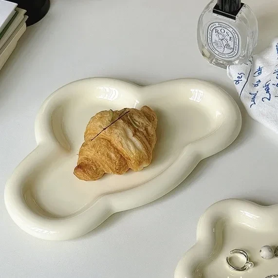 Ins Style Good-looking South Korea Cream Tableware Ceramic Cloud Dessert Plate