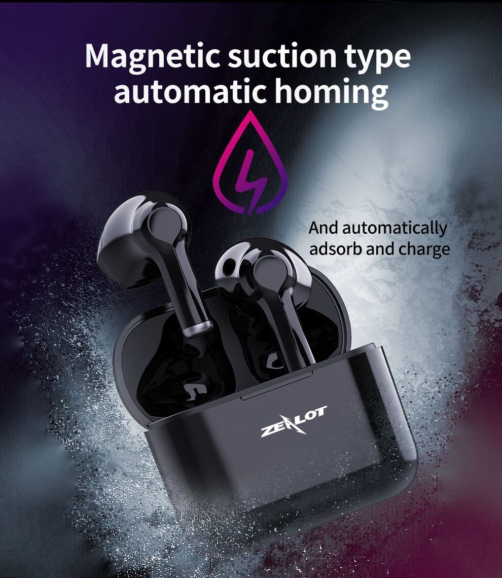 Zealot T3 TWS Wireless Earbuds, Noise Canceling, High Quality Sound, Black