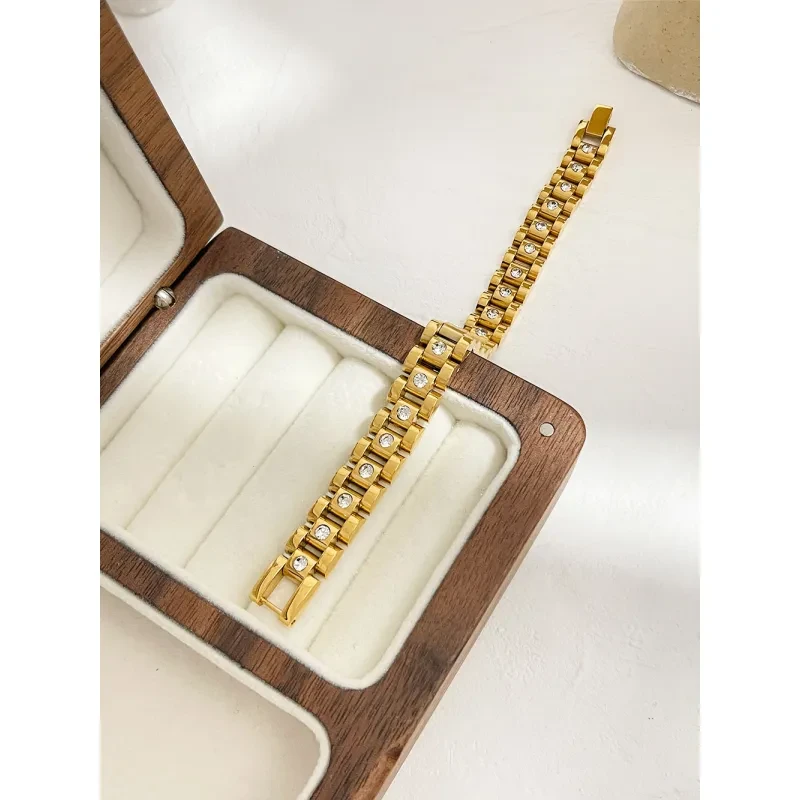 White Diamond Titanium Steel Watch Chain 18K Gold Non-fading Bracelet