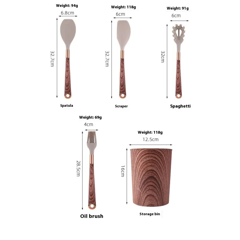 Silicone Kitchenware Set 11-piece Gold-plated Wood Grain Handle Non-stick Pan