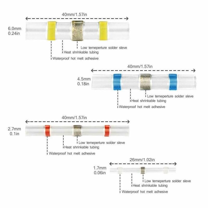 300pcs Solder Seal Sleeve Heat Shrink Butt Wire Connectors Terminals