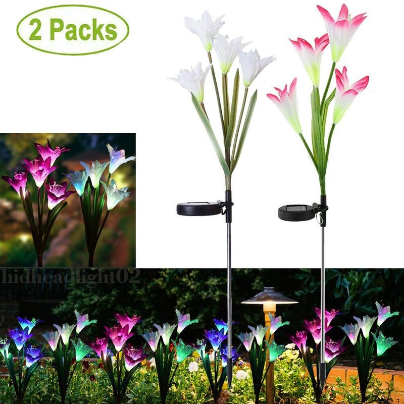 2 x Solar Lights Outdoor Garden Lily Flower Lamps