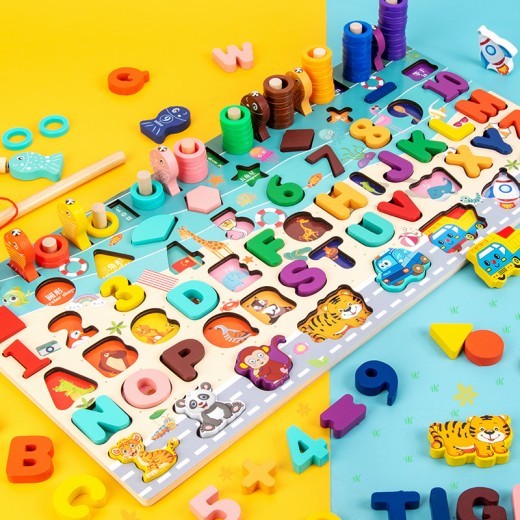 Wooden Toys Baby Cognitive Number Letter Shape Boys And Girls Early Education Puzzle