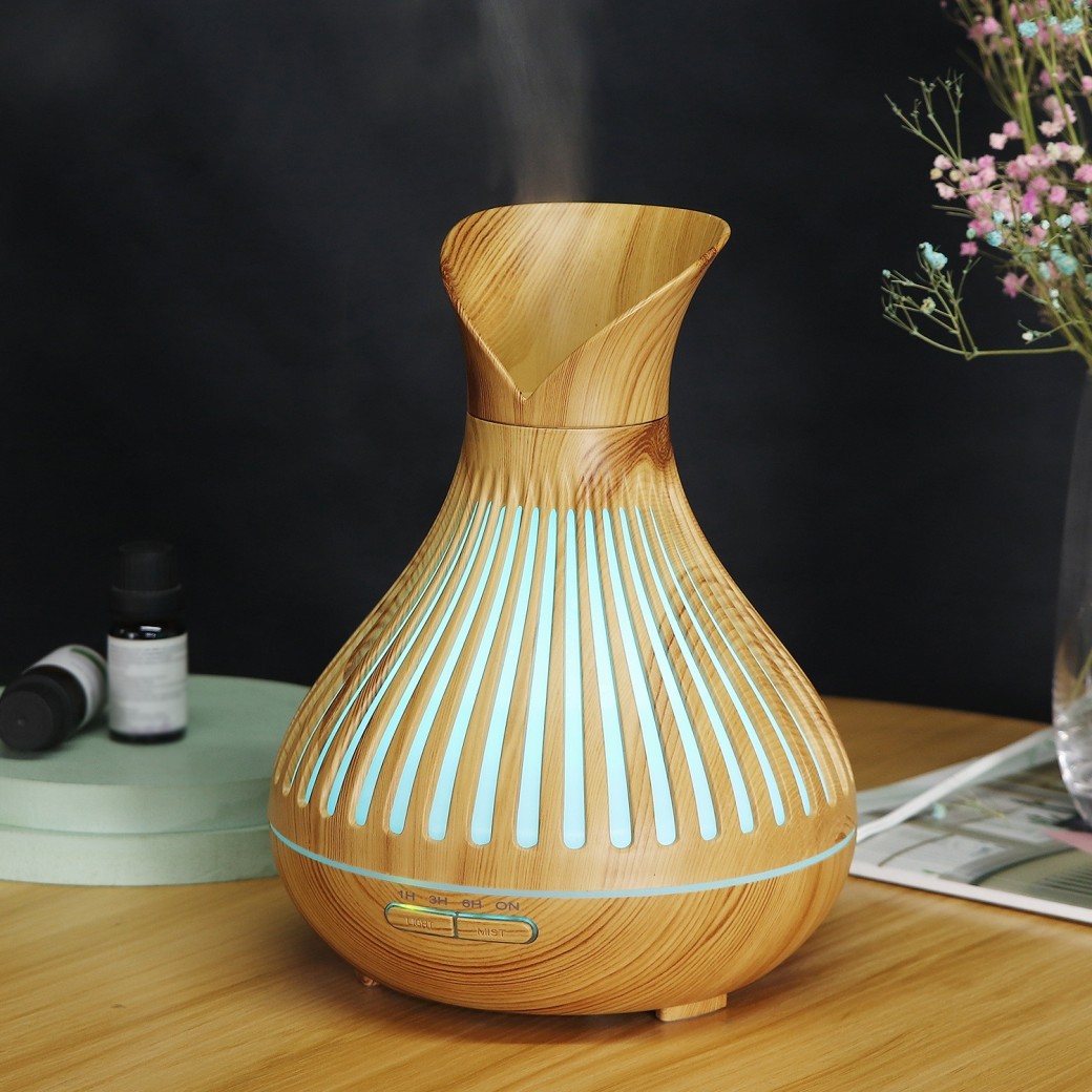 New Aroma Diffuser 500ml Wood Grain Humidifier Household Hollow Vase Humidifier
