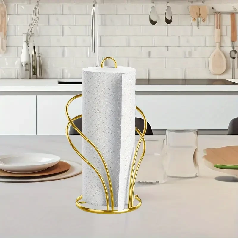 Golden Stainless Steel Countertop Tissue Holder with Weighted Base
