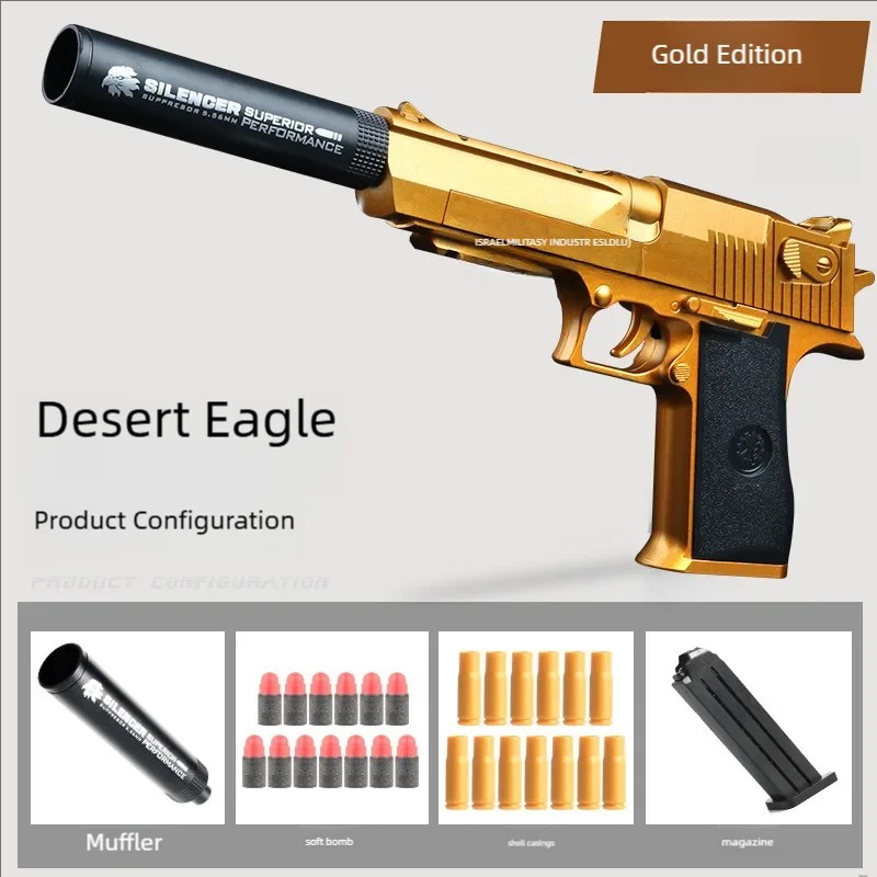 Outdoor Toy Pistol  Gold Desert Eagle, Spring-Loaded M1911