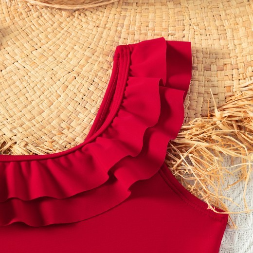 Triangle One-piece Girl's Swimsuit Oblique Shoulder Ruffles